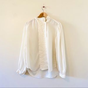 Vintage 80s blouse foxcroft ivory white pleated top shirt Size 16